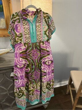 Umgee Purple, Green & Teal Patterned Midi Dress